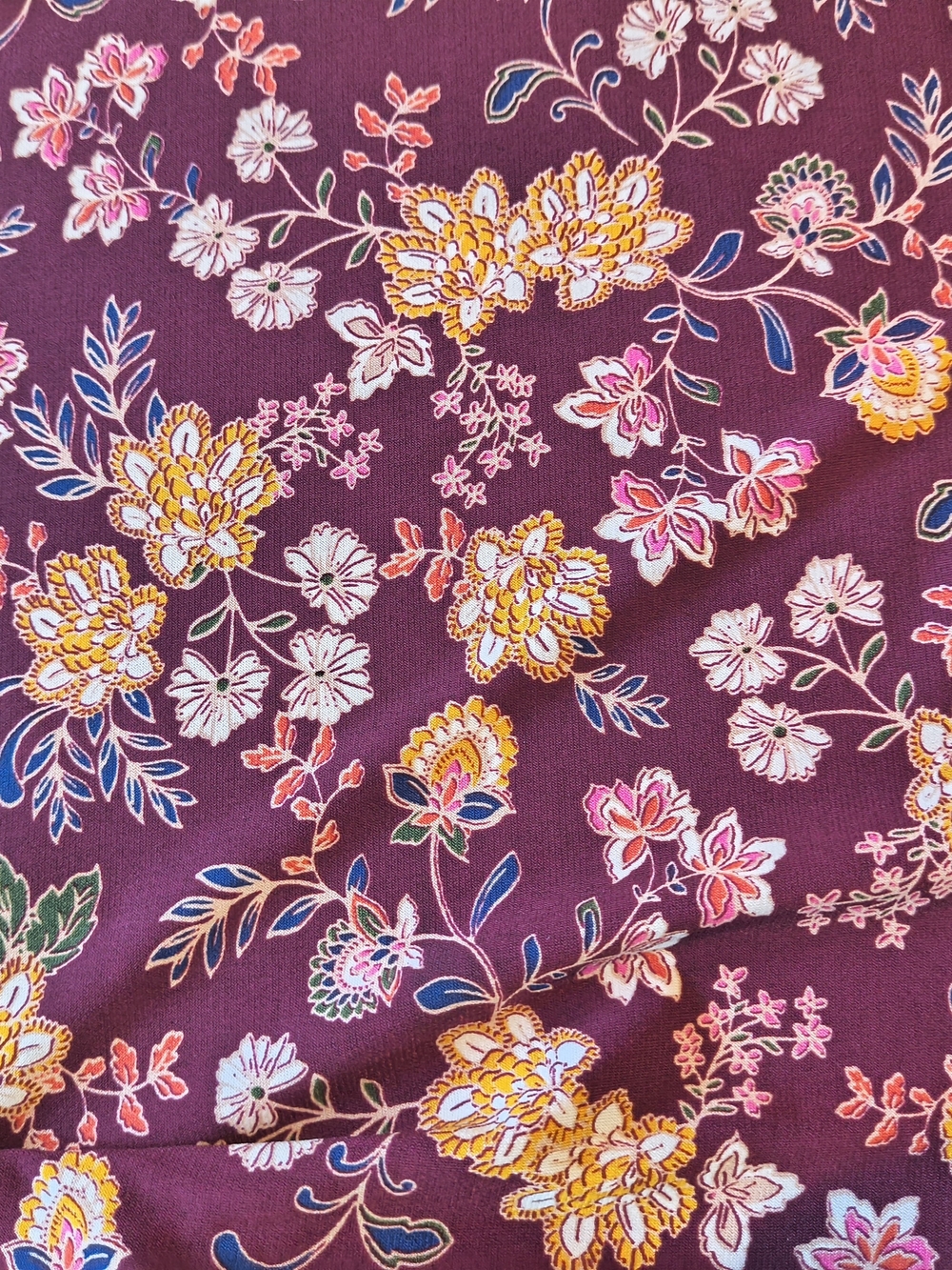 Vince Camuto Burgundy Maroon Multi Floral V-Neck Long Sleeved Office Blouse - Picture 3 of 7